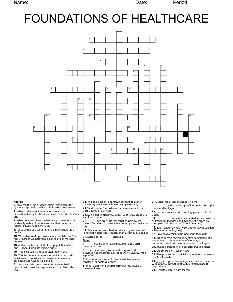 FOUNDATIONS OF HEALTHCARE Crossword