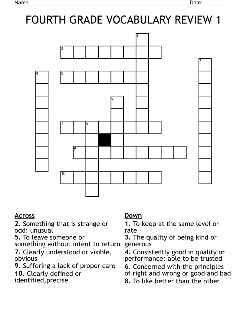 FOURTH GRADE VOCABULARY REVIEW 1 Crossword