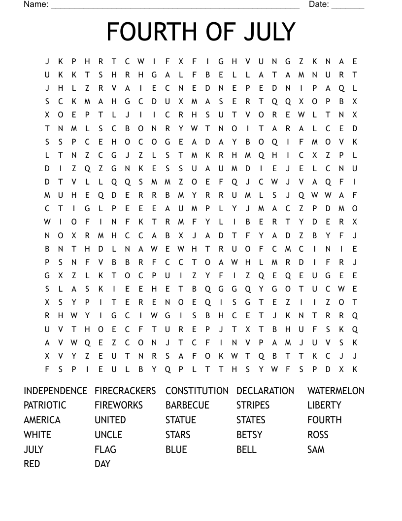 FOURTH OF JULY Word Search