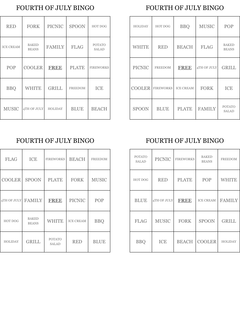 FOURTH OF JULY BINGO