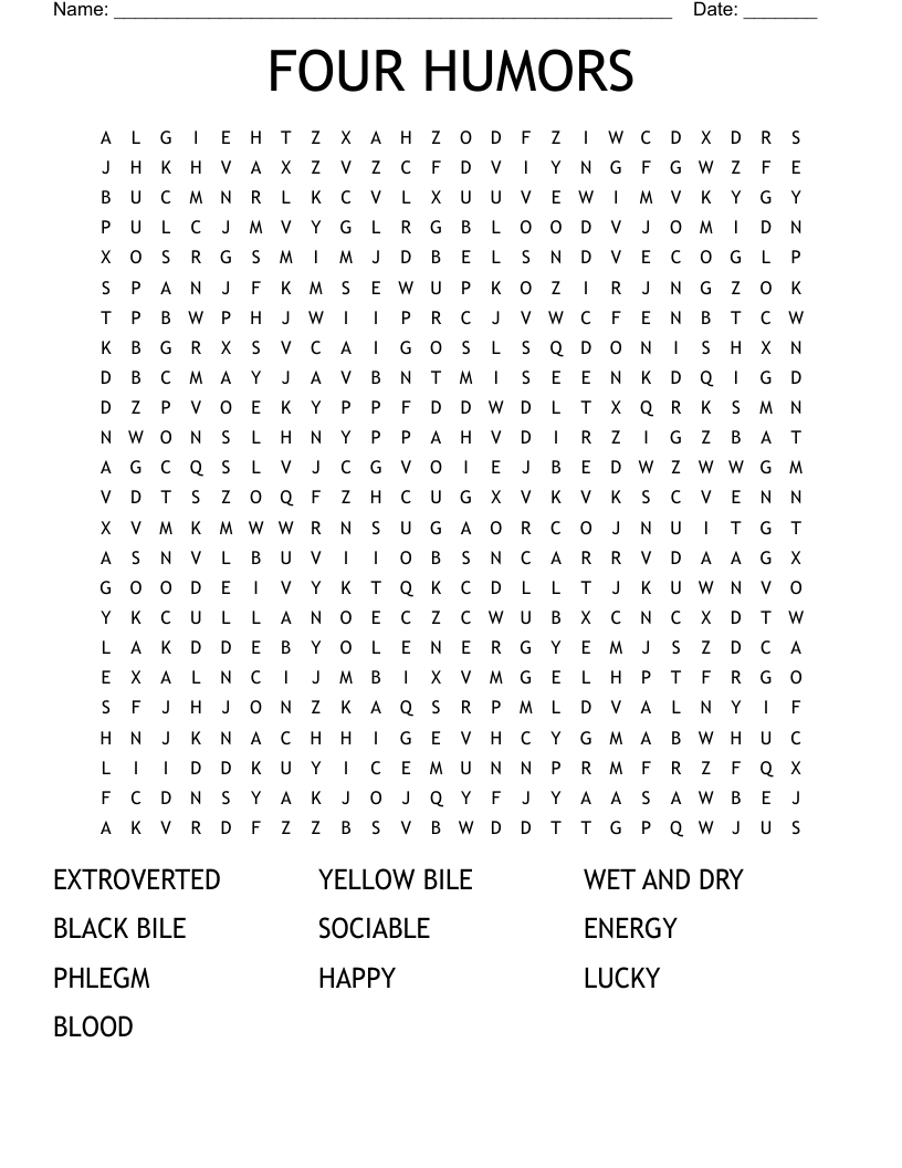 FOUR HUMORS Word Search