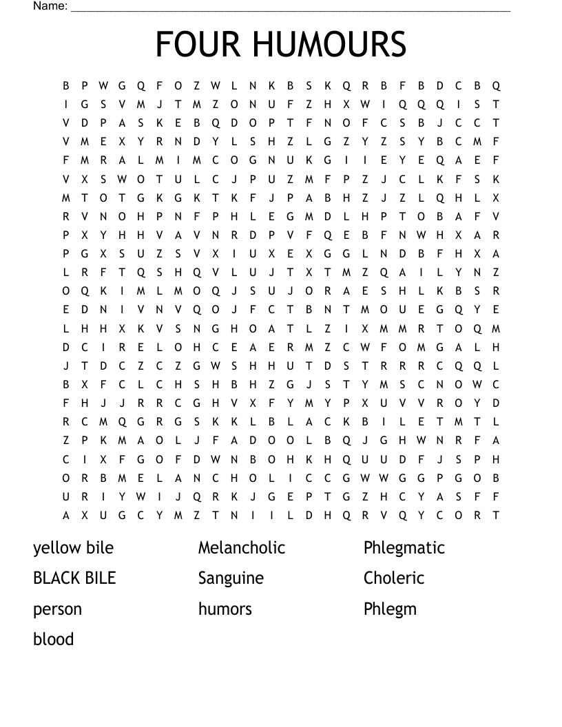 FOUR HUMOURS Word Search