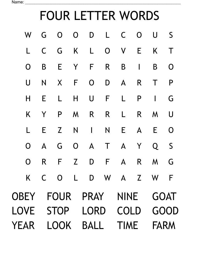 FOUR LETTER WORDS Word Search