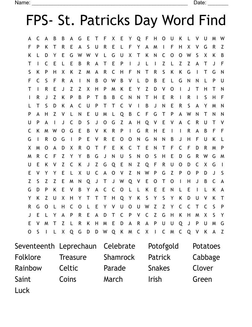 FPS- St. Patricks Day Word Find Word Search