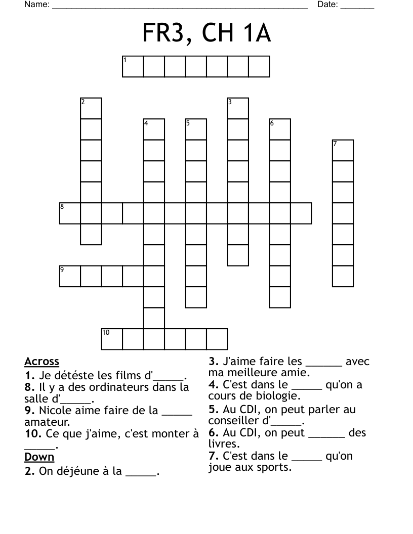 FR3, CH 1A Crossword