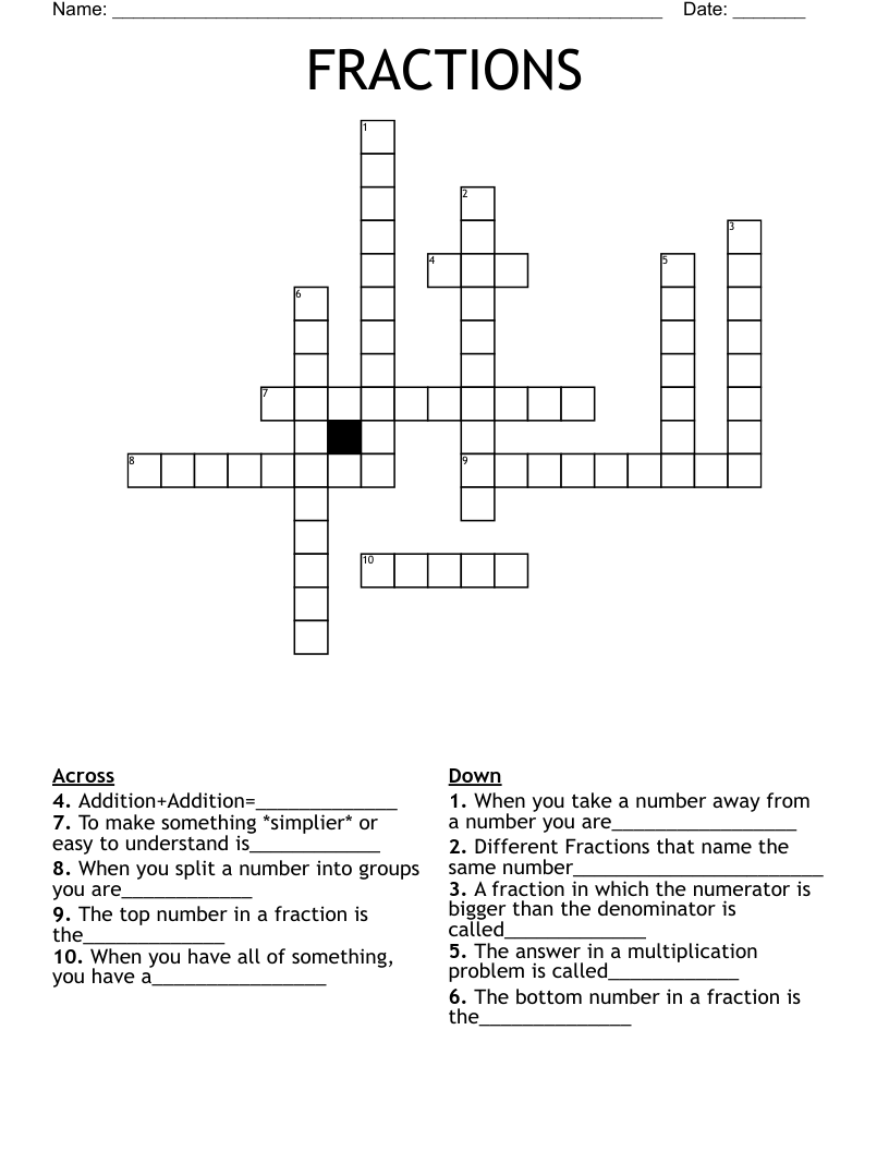 FRACTIONS Crossword