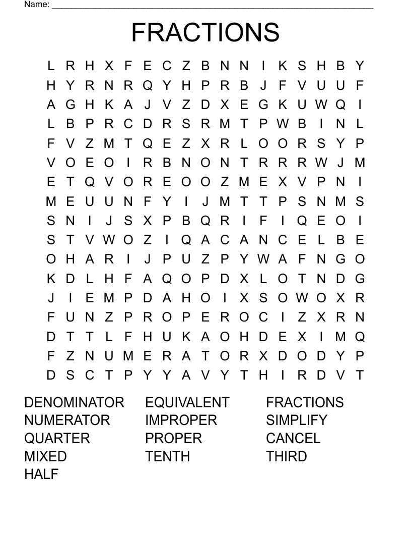 FRACTIONS Word Search