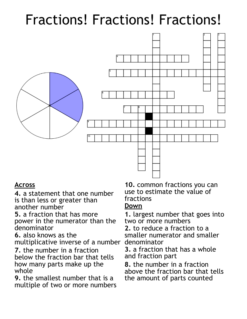 Fractions! Fractions! Fractions! Crossword