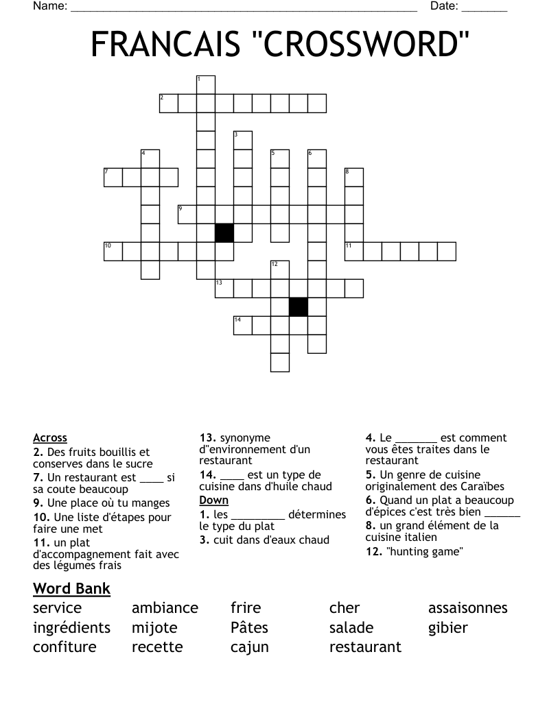 FRANCAIS "CROSSWORD"