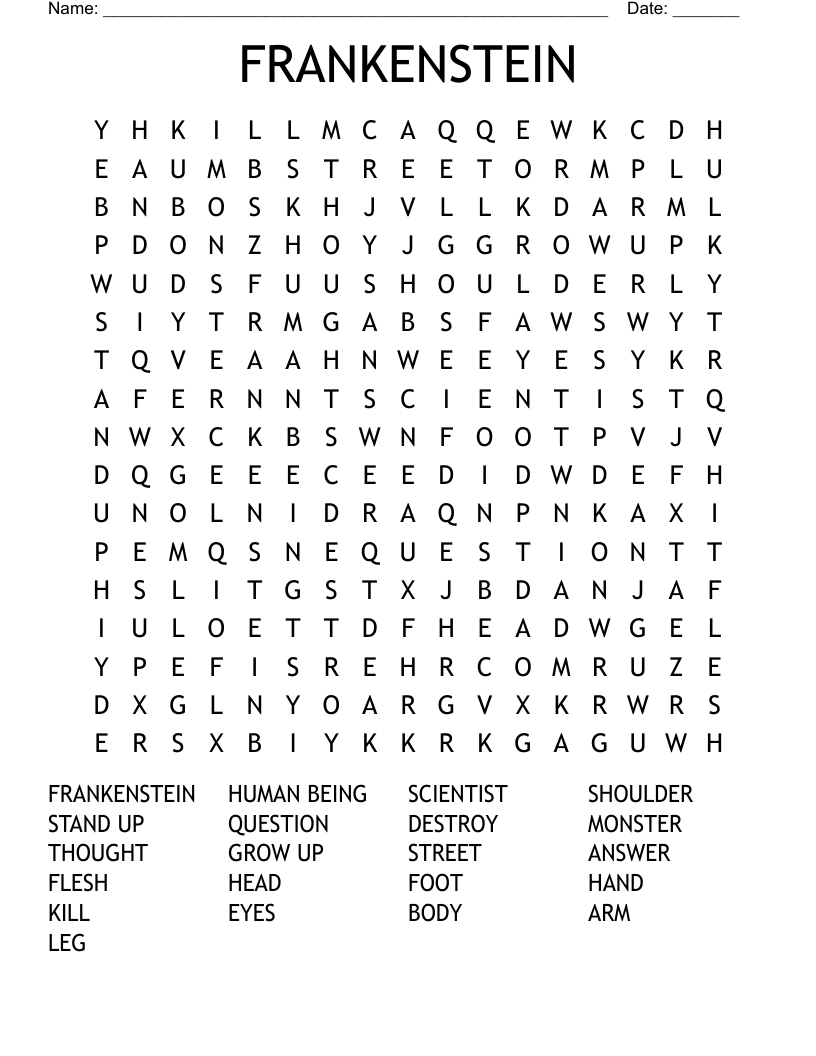 FRANKENSTEIN Word Search