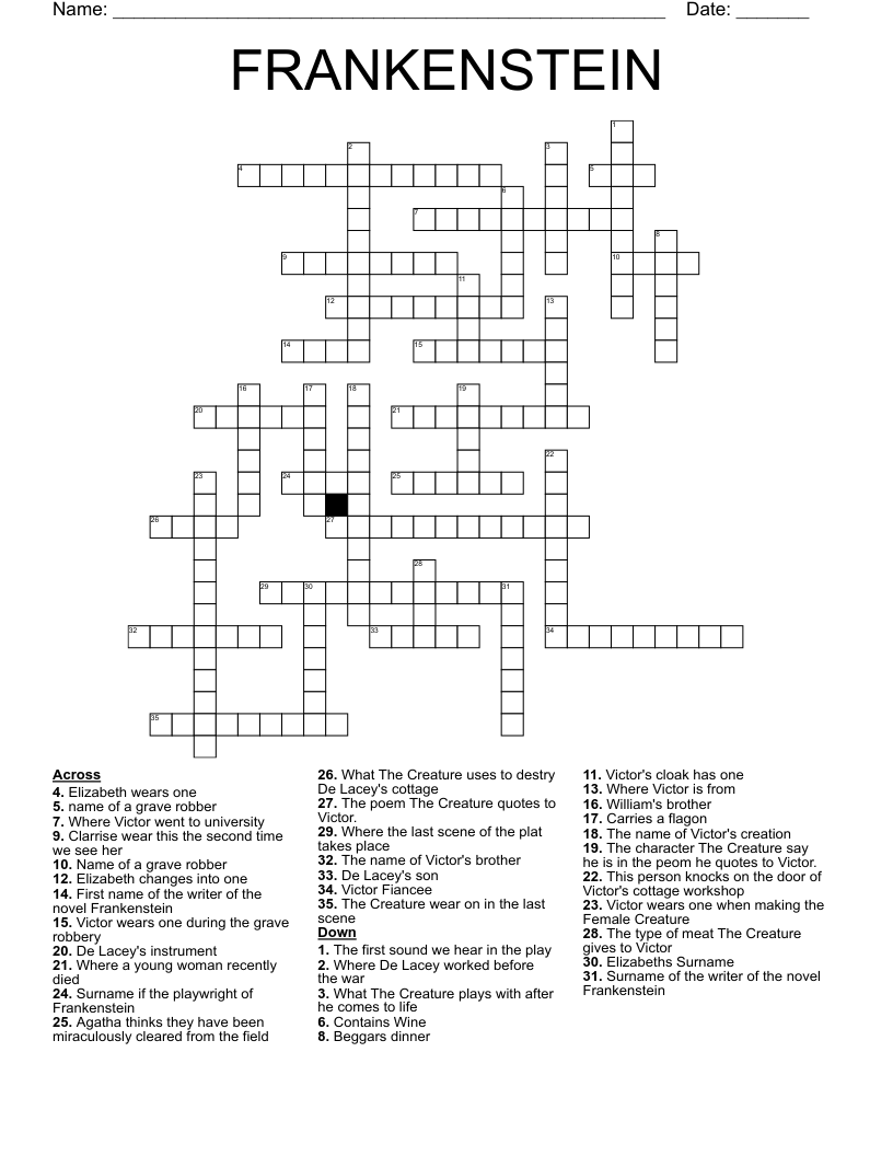 FRANKENSTEIN Crossword