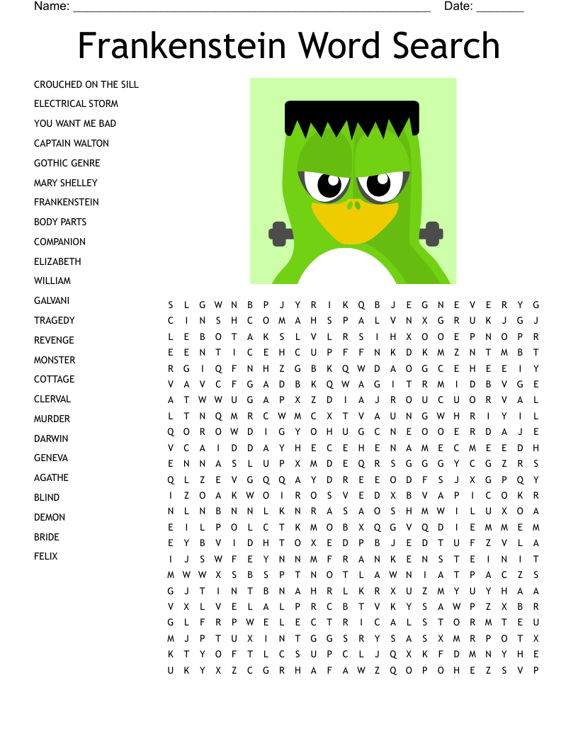 Frankenstein Word Search