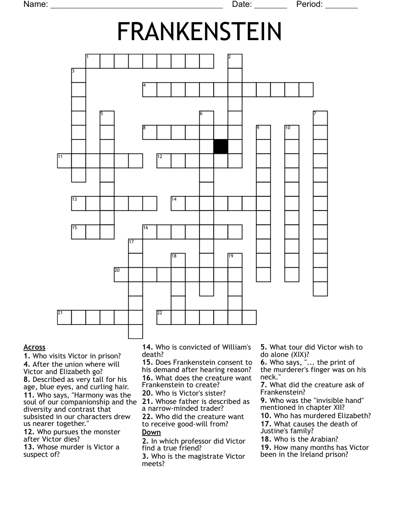 FRANKENSTEIN  Crossword