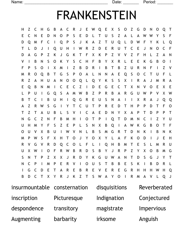 FRANKENSTEIN  Word Search