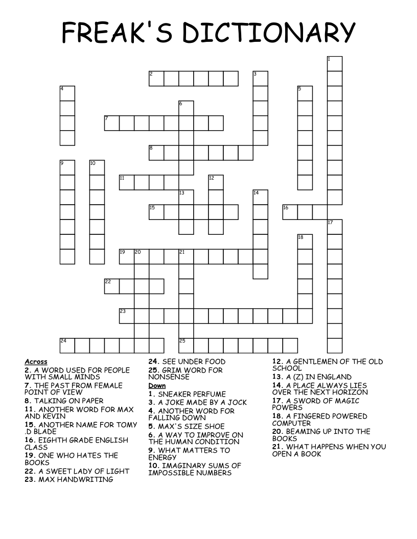 FREAK'S DICTIONARY Crossword