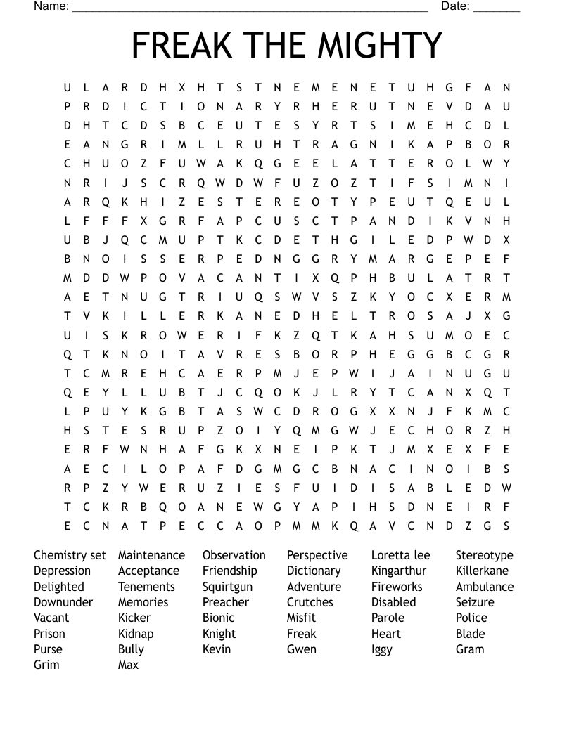 FREAK THE MIGHTY Word Search