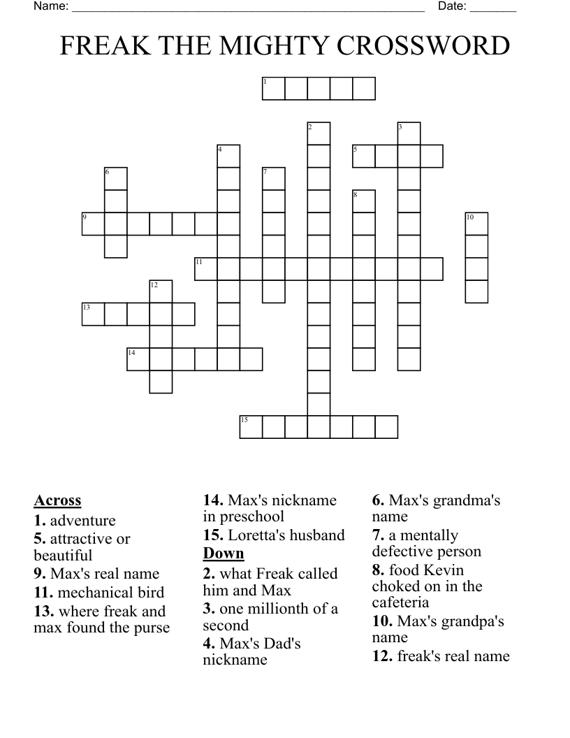 FREAK THE MIGHTY CROSSWORD