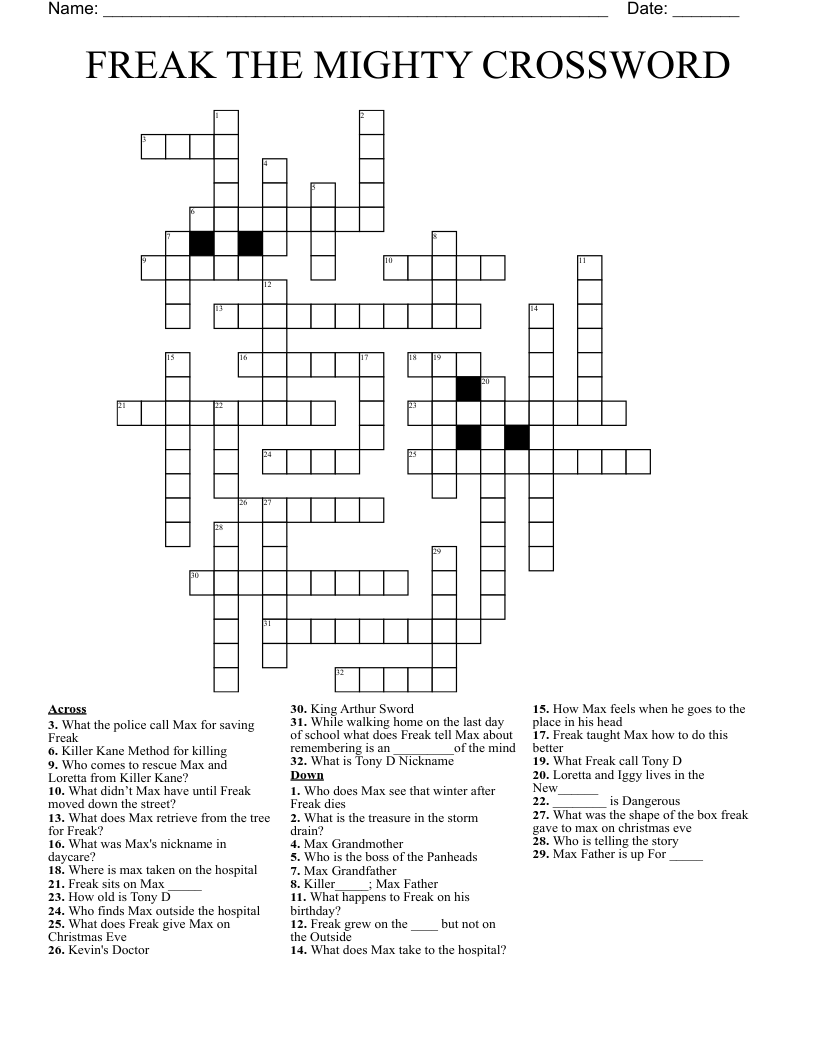 FREAK THE MIGHTY CROSSWORD