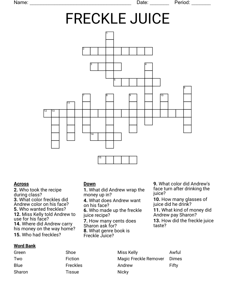 FRECKLE JUICE Crossword