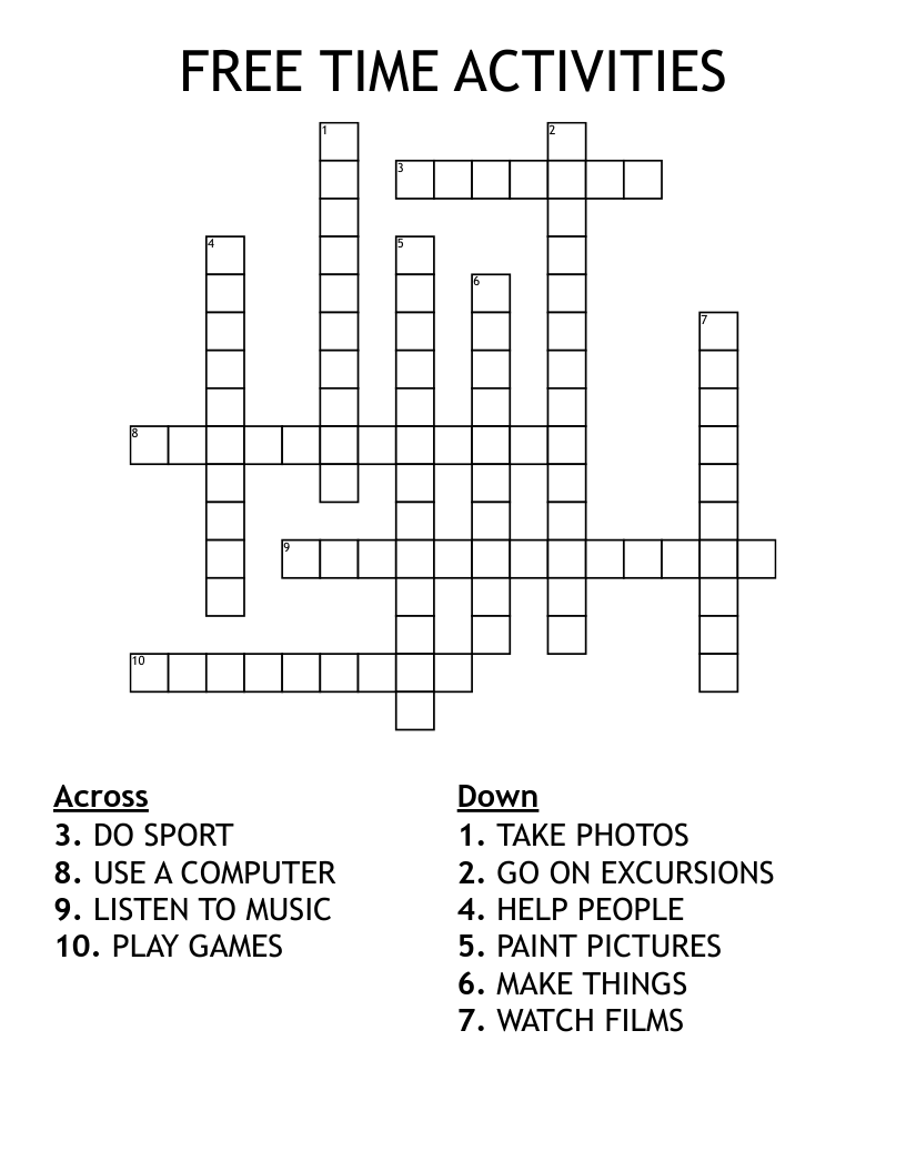 FREE TIME ACTIVITIES Crossword