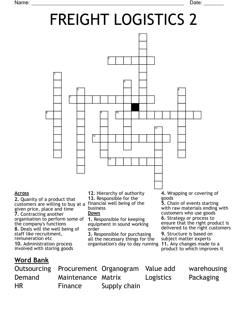 FREIGHT LOGISTICS 2 Crossword