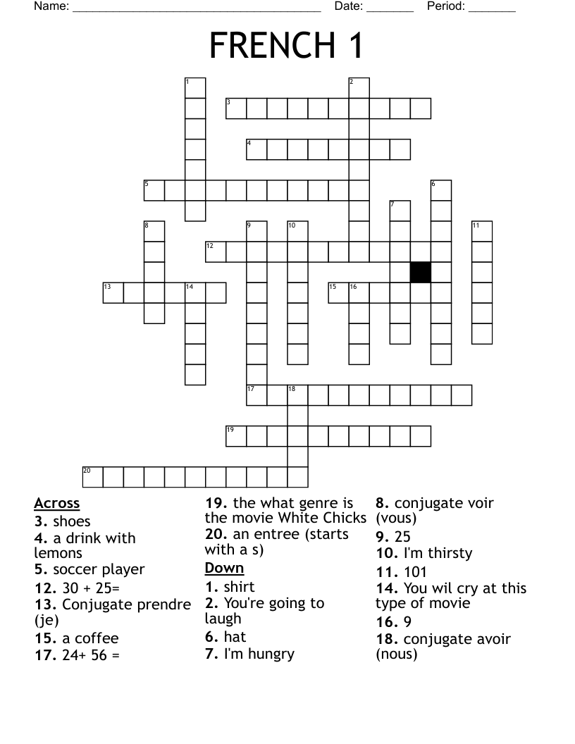 FRENCH 1 Crossword