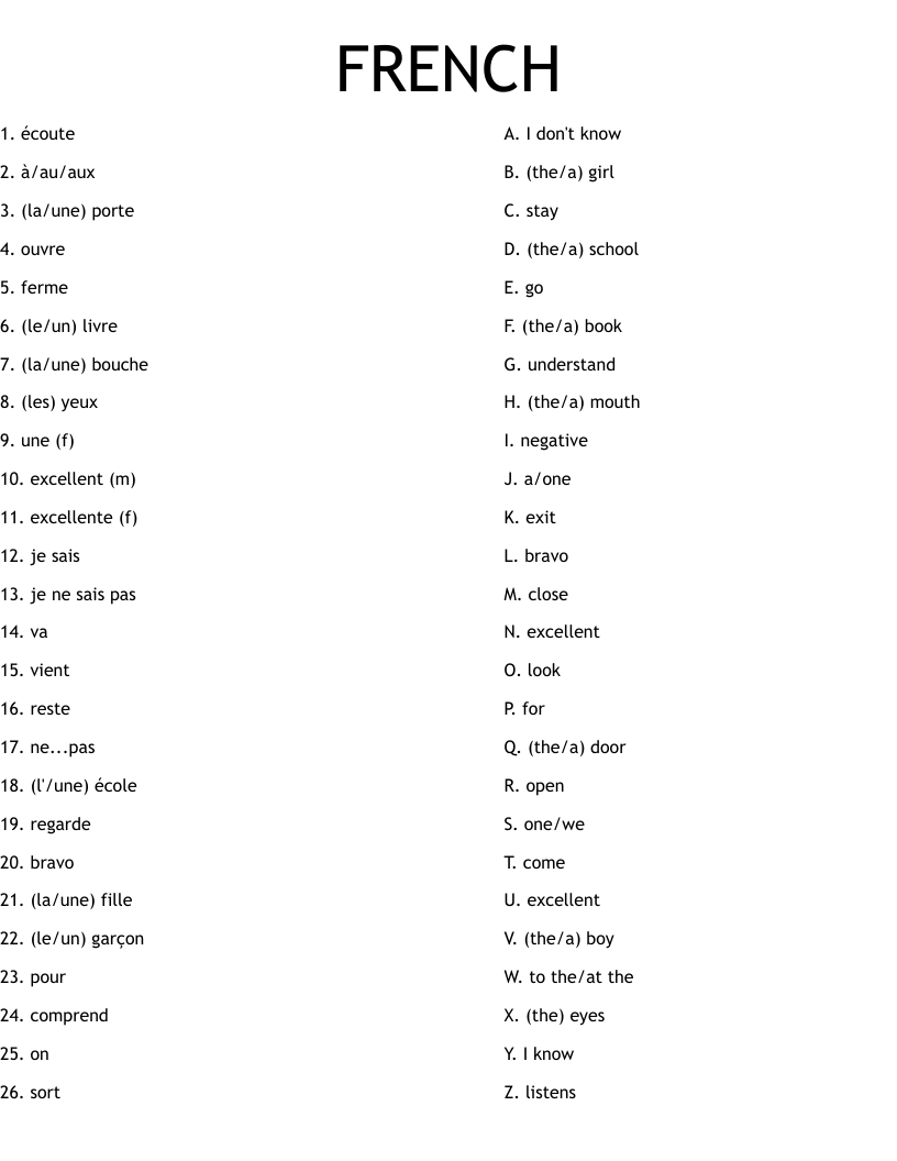 FRENCH Worksheet