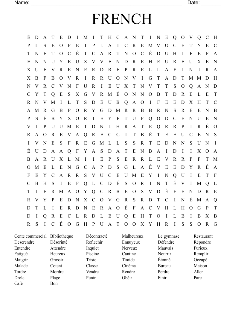 FRENCH Word Search