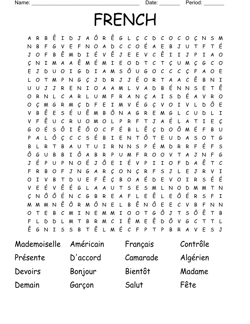 FRENCH Word Search