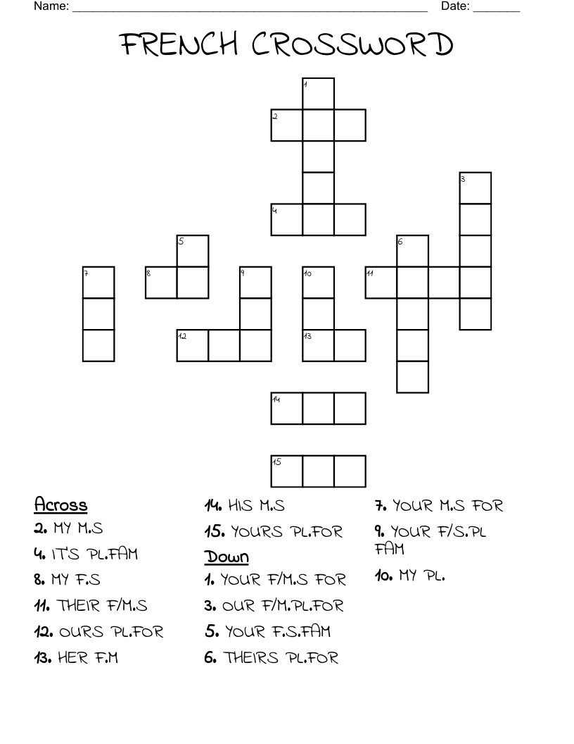 FRENCH CROSSWORD