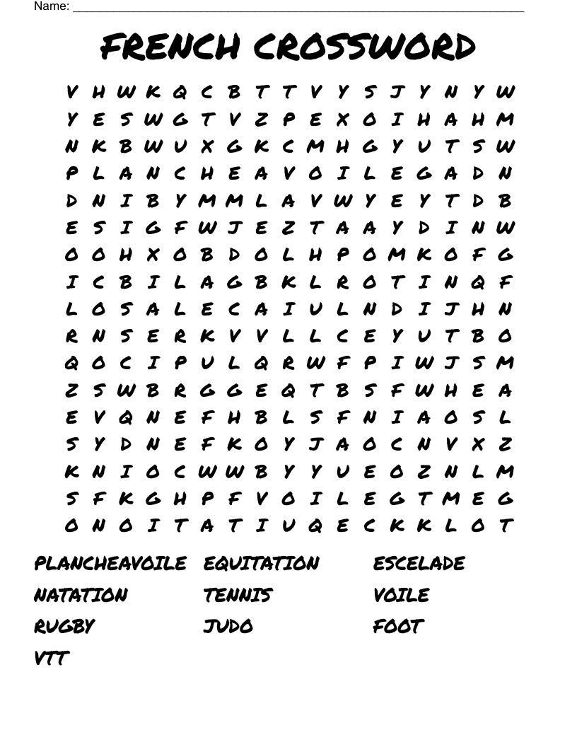 FRENCH CROSSWORD Word Search