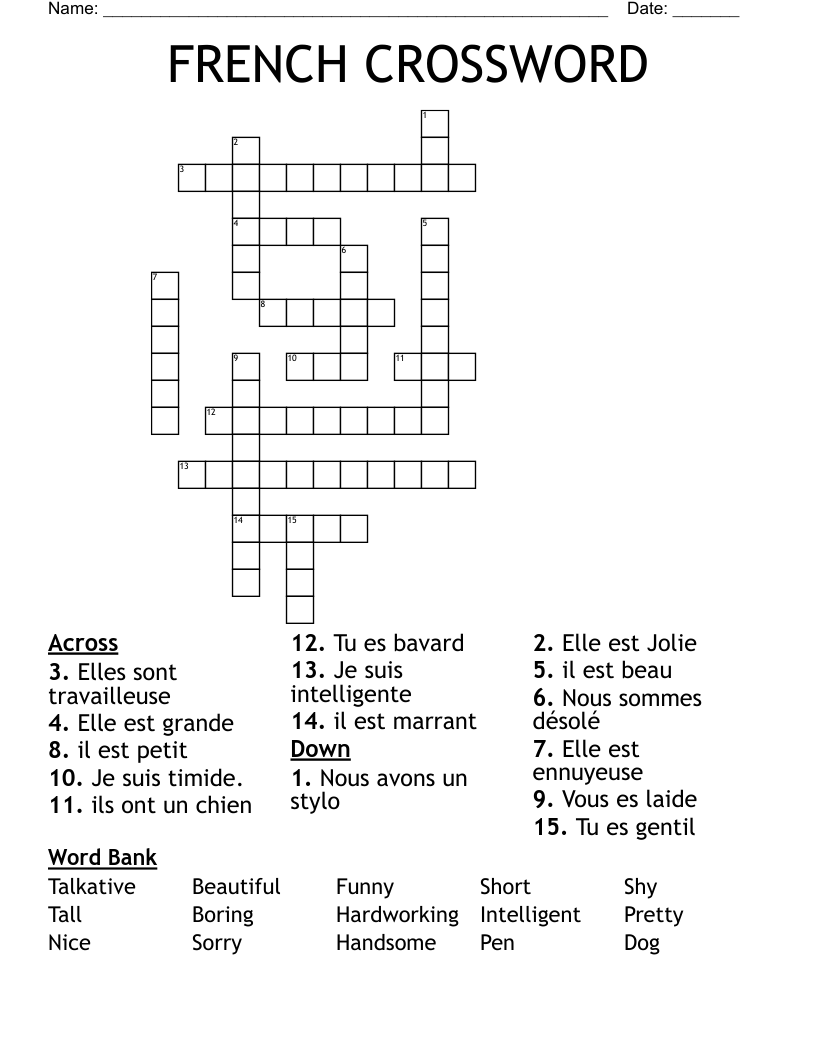FRENCH CROSSWORD 