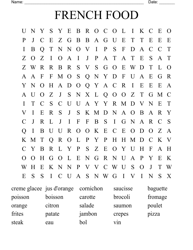FRENCH FOOD Word Search