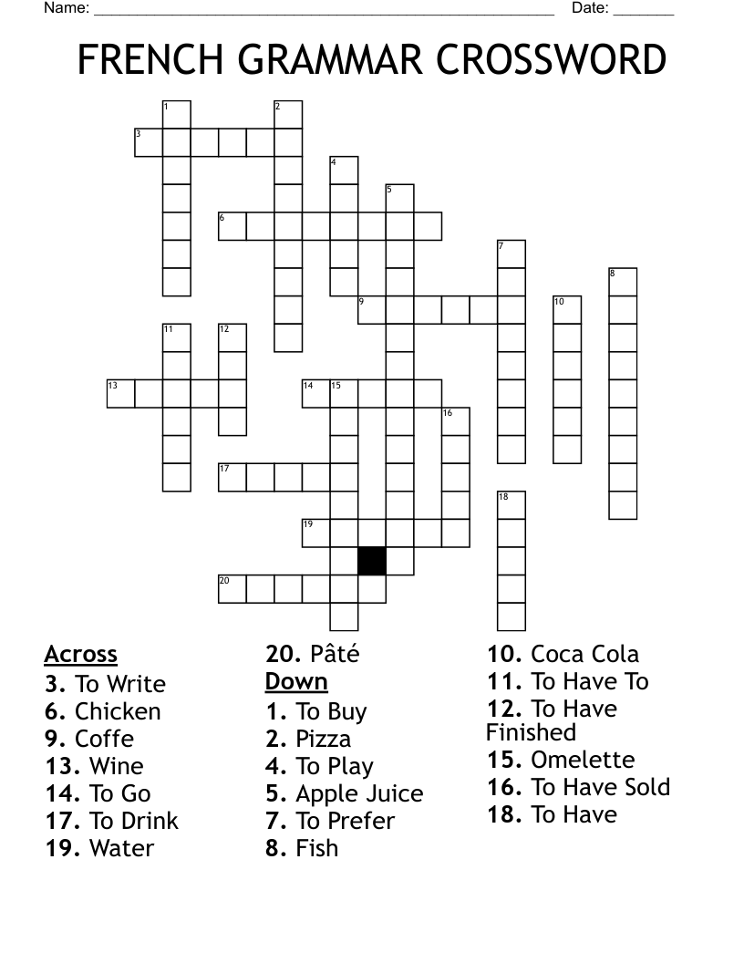 FRENCH GRAMMAR CROSSWORD