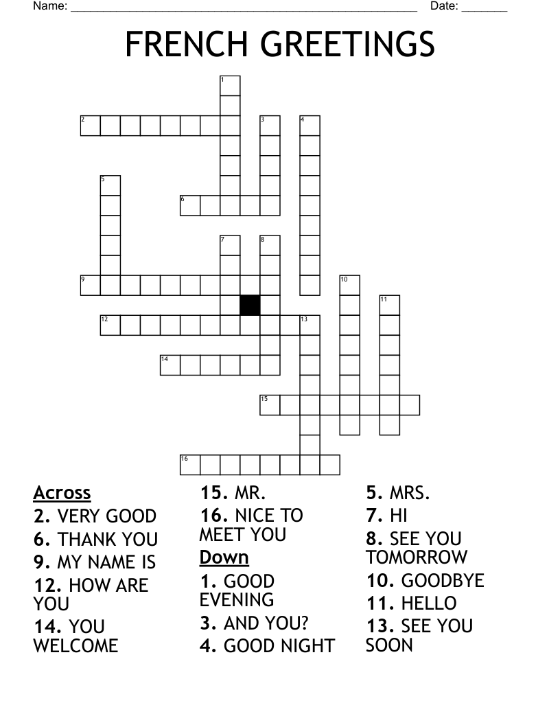 FRENCH GREETINGS Crossword