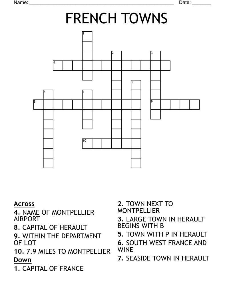FRENCH TOWNS Crossword