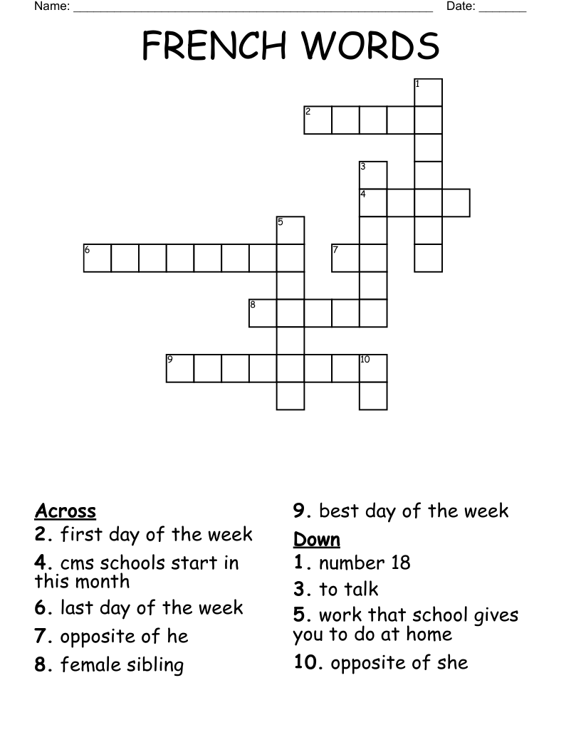 FRENCH WORDS Crossword