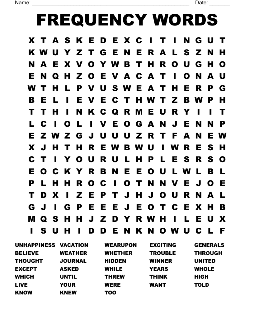FREQUENCY WORDS Word Search
