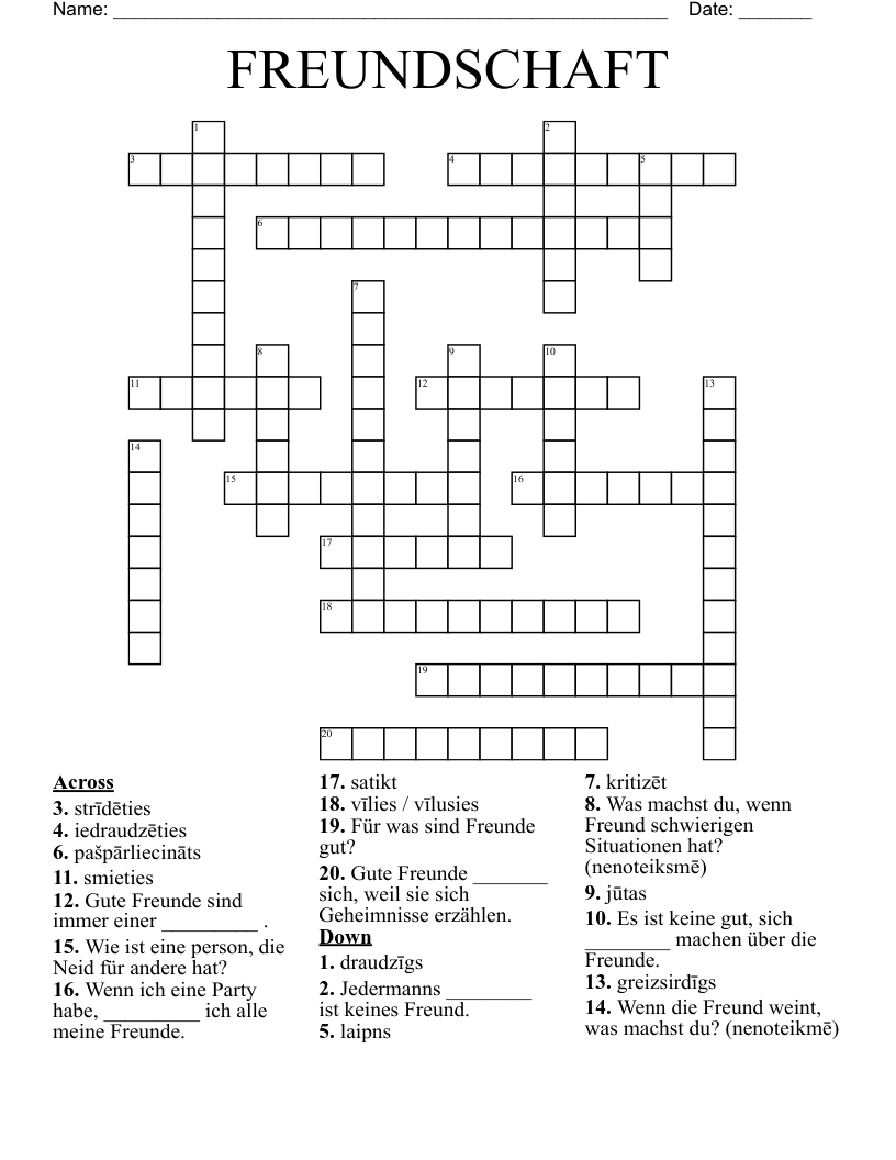 FREUNDSCHAFT Crossword