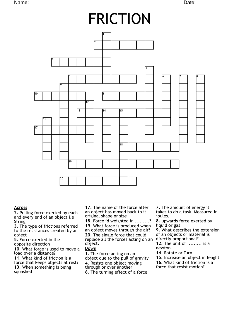 FRICTION Crossword