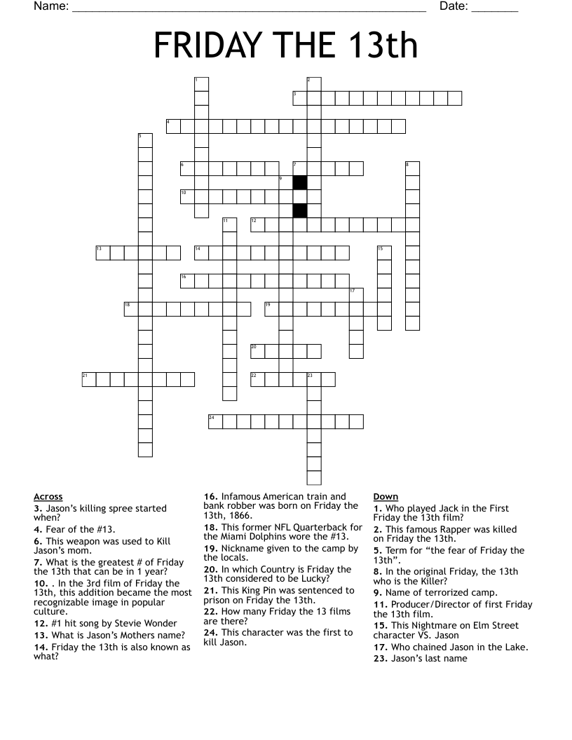 FRIDAY THE 13th Crossword