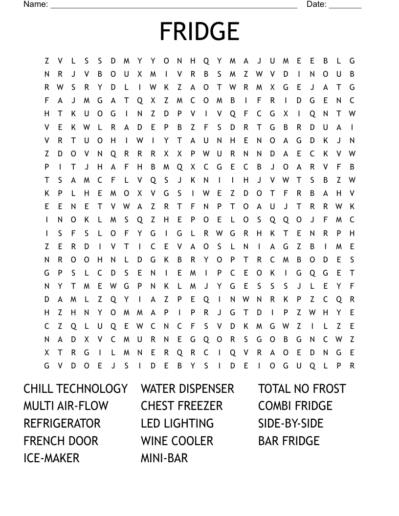 FRIDGE Word Search