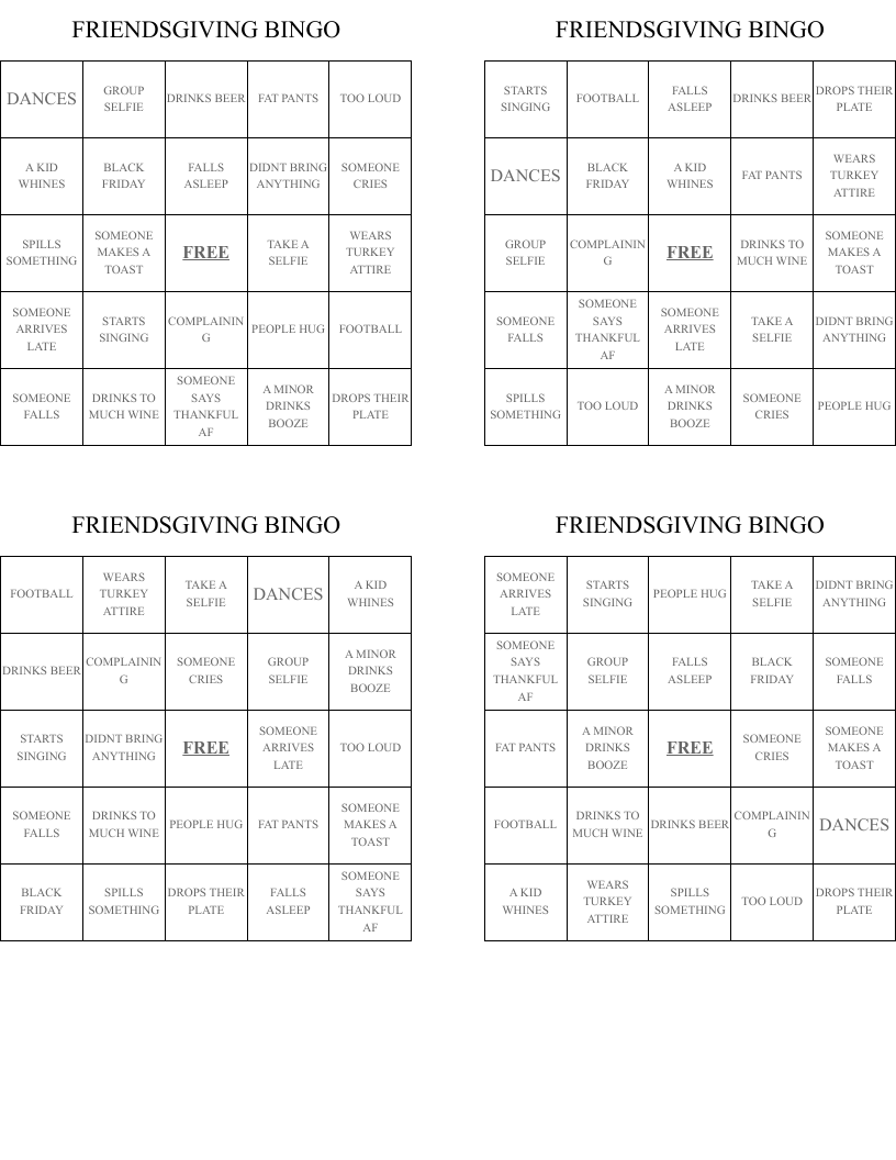 FRIENDSGIVING BINGO