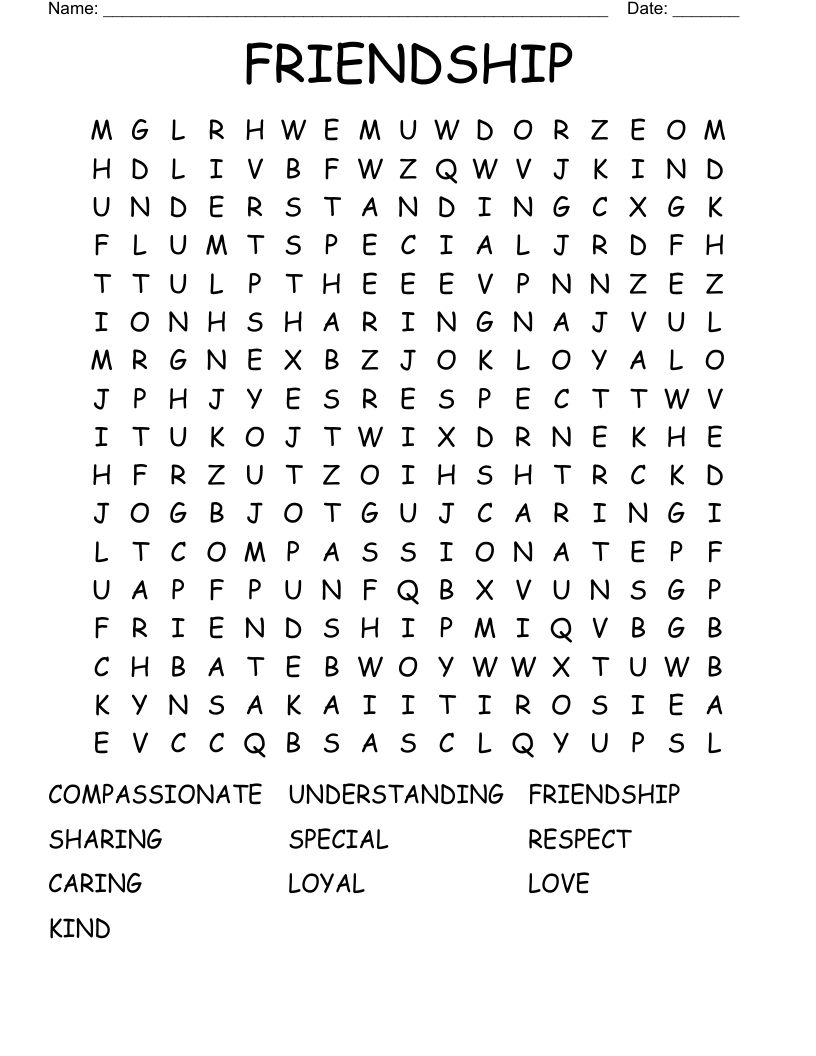 FRIENDSHIP Word Search