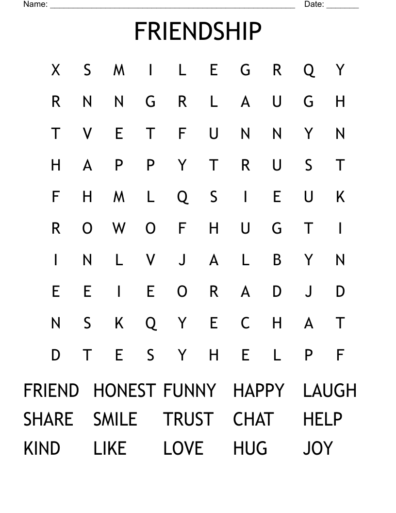 FRIENDSHIP Word Search