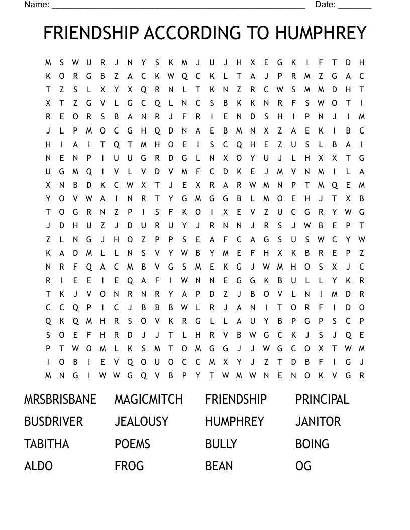 FRIENDSHIP ACCORDING TO HUMPHREY Word Search