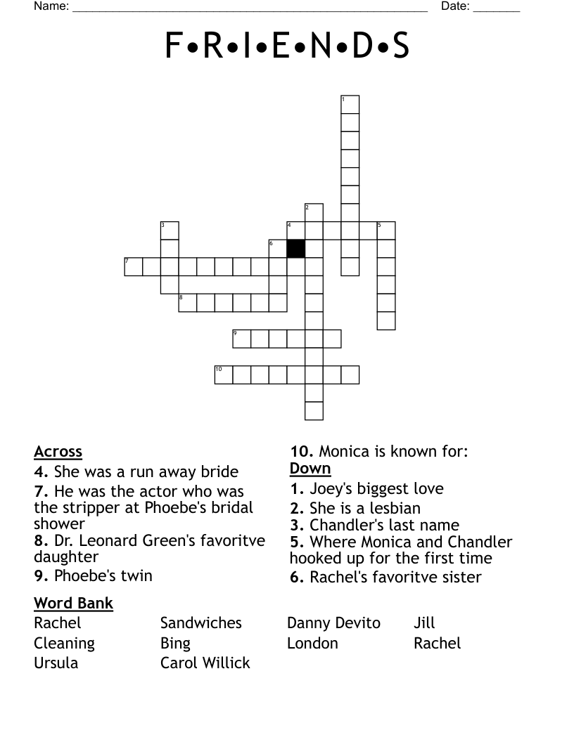 F•R•I•E•N•D•S Crossword