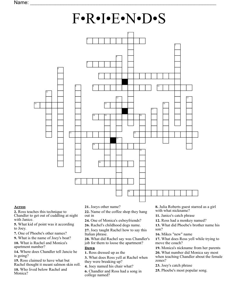 F•R•I•E•N•D•S Crossword