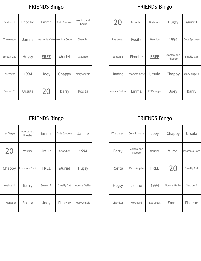 FRIENDS Bingo