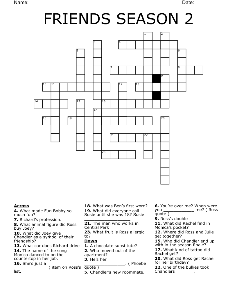FRIENDS SEASON 2 Crossword